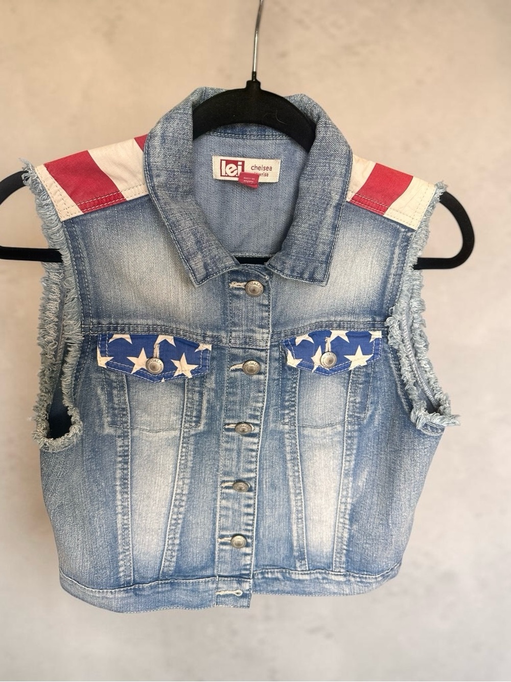 lei Denim Vest with Red, White & Blue Star Panels